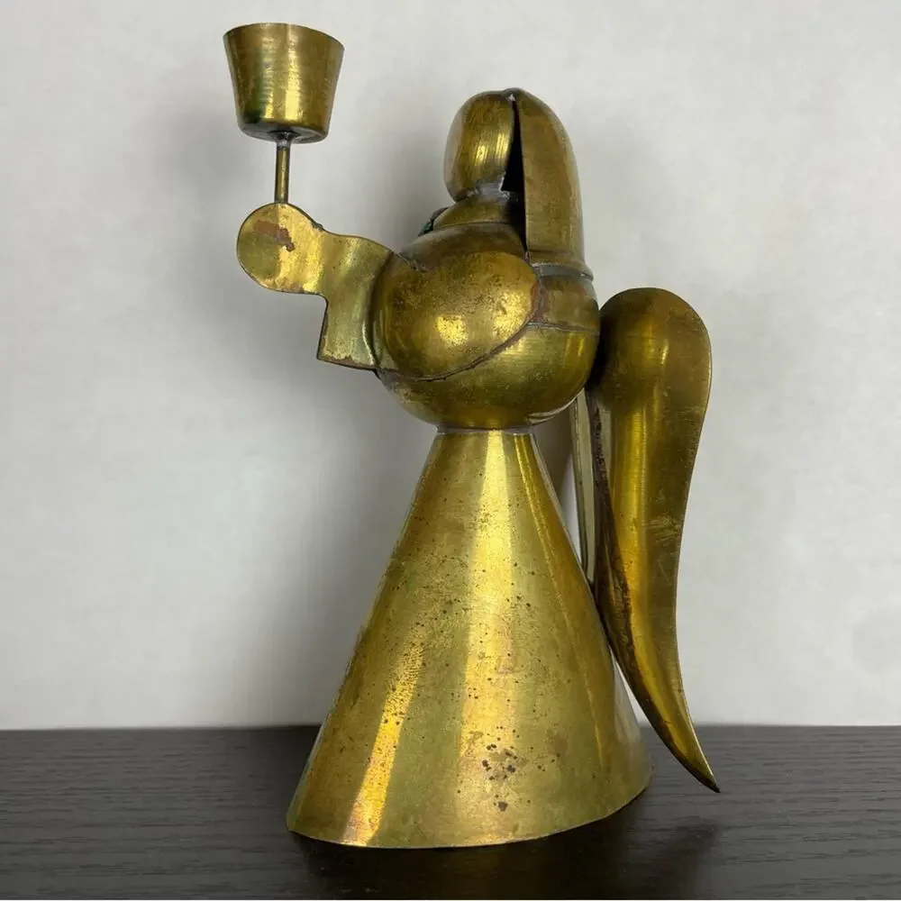 Vintage Brass Angels Candle Holder Pair Shabby Chic Farmhouse Style Rustic Decor